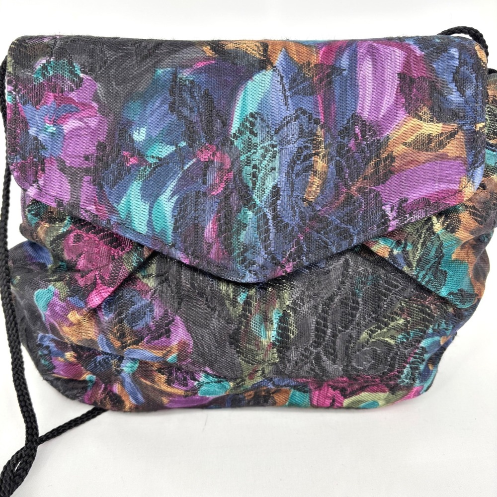 Vintage Floral Tapestry Envelope Crossbody Bag Jewel Tone Woven Evening Purse